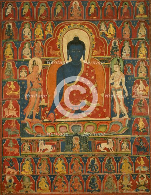 Painted Banner (Thangka) with the Medicine Buddha (Bhaishajyaguru), 14th century. Creator: Unknown.