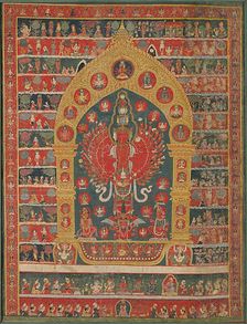 Painted Banner (Thangka) of the Avalokiteshvara Incarnation of the Rain God Rato..., 18th/19th cent. Creator: Unknown