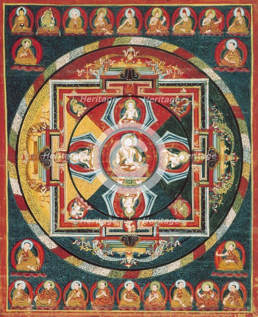 Painted Banner (Thangka) of Vajrasattva Mandala, 15th century. Creator: Unknown.