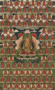 Painted Banner (Thangka) of Amitayus Buddha Surrounded by One Hundred Buddhas, 19th century. Creator: Unknown