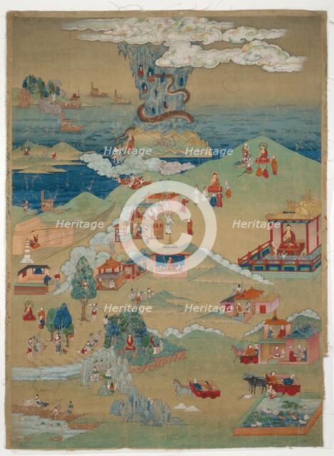 Painted Banner (Thangka) of Five Morality Tales from the Avadana Kalpalata Jataka, late 18th cent. Creator: Unknown.