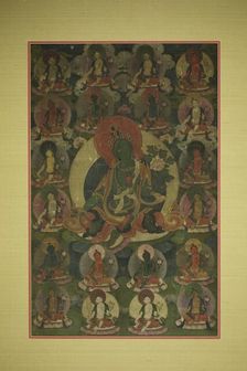 Painted Banner (Thangka) of Green Tara Surrounded by Twenty Manifestations, 18th century. Creator: Unknown