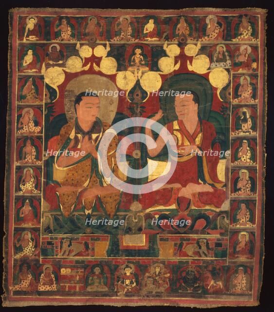Painted Banner (Thangka) of Lineage Painting of Two Lamas in Debate, c. 1500. Creator: Unknown.