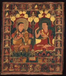 Painted Banner (Thangka) of Lineage Painting of Two Lamas in Debate, c. 1500. Creator: Unknown