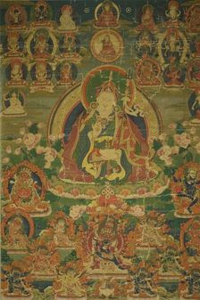 Painted Banner (Thangka) of Sage Guru Padmasambhava Seated Holding a..., 18th century. Creator: Unknown