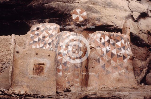 Painted buildings, Bandiagara Escarpment, Pays Dogon, Mali, 1989. Creator: Amanda Waite.