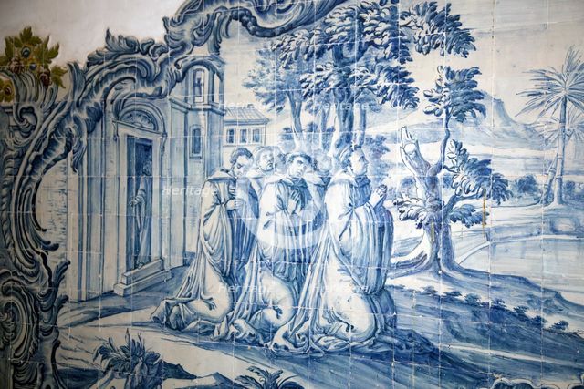 Painted ceramic tiles, Monastery of Alcobaca, Alcobaca, Portugal, 2009.  Creator: Samuel Magal.