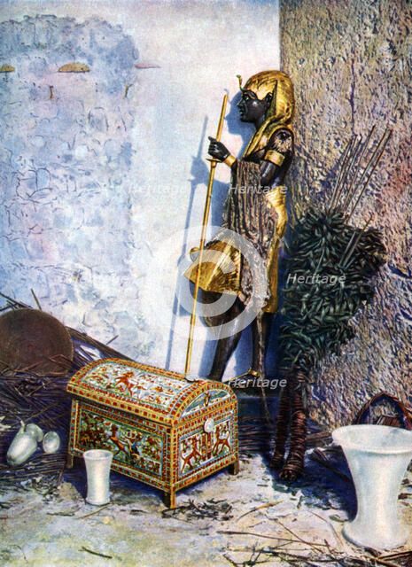 Painted clothes chest, which lies at the foot of Tutankhamen's statue, Egypt, 1933-1934. Artist: Unknown