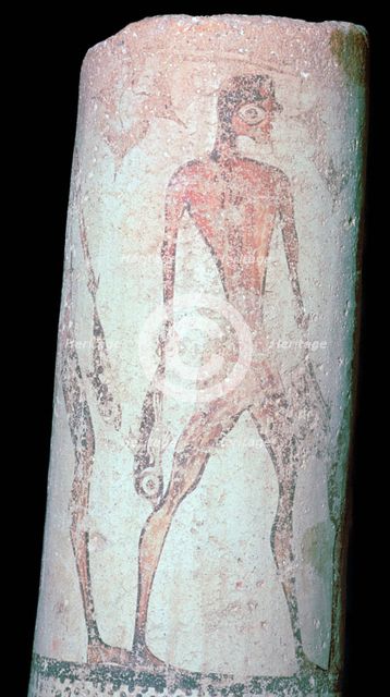 Painted Cycladic pottery of a man carrying fish. Artist: Unknown