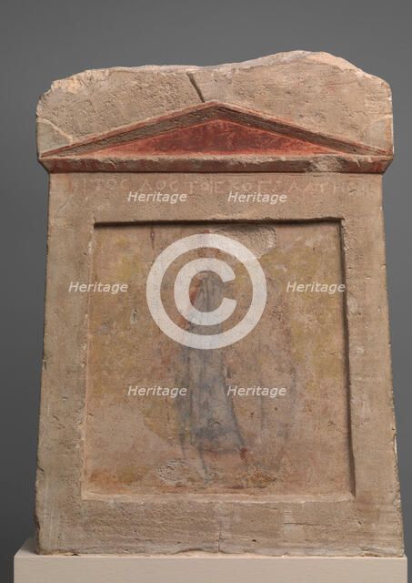 Painted limestone funerary slab with a soldier standing at ease, 2nd half of 3rd century B.C. Creator: Unknown.