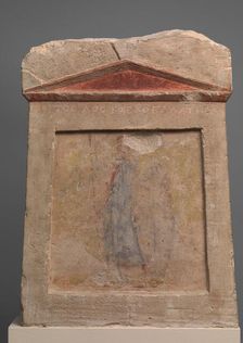 Painted limestone funerary slab with a soldier standing at ease, 2nd half of 3rd century B.C. Creator: Unknown