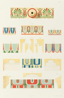 Painted moldings of the temples and propylaea of Athens, 1846. Creator: Hubert Roux