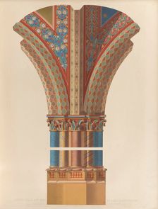 Painted pillar and ribs by Giotto in the upper church of St Francesco at Assisi, 1850. Creator: Ludwig Gruner