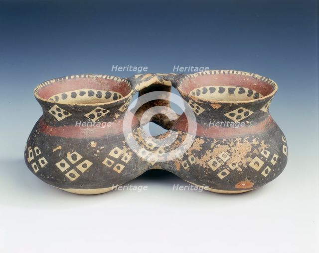 Painted pottery double cup, Yangshao culture, Machang type, China, c2500 BC.  Creator: Unknown.