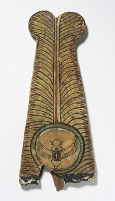 Painted Plume with Sun Disk Containing Winged Kheper Beetle, 24th-30th Dynasty (724-343 BCE). Creator: Unknown