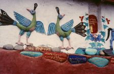 Painted relief of birds, Ladakh, India, 1988. Creator: Amanda Waite