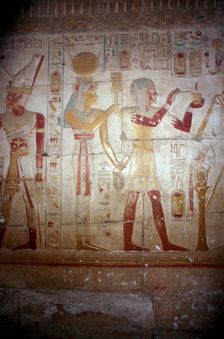 Painted relief of Sethos and Isis-Hathor, Temple of Sethos I, Abydos, Egypt, 19th Dynasty, c1280 BC
