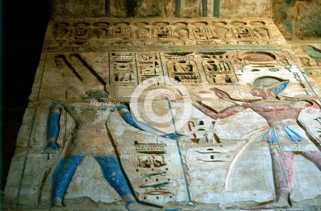 Painted relief, temple of Rameses III, Medinet Habu, Egypt, 12th century BC. Artist: Unknown