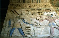 Painted relief, temple of Rameses III, Medinet Habu, Egypt, 12th century BC