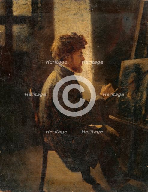 Painter at work, 1870. Creator: Leopold Horovitz.