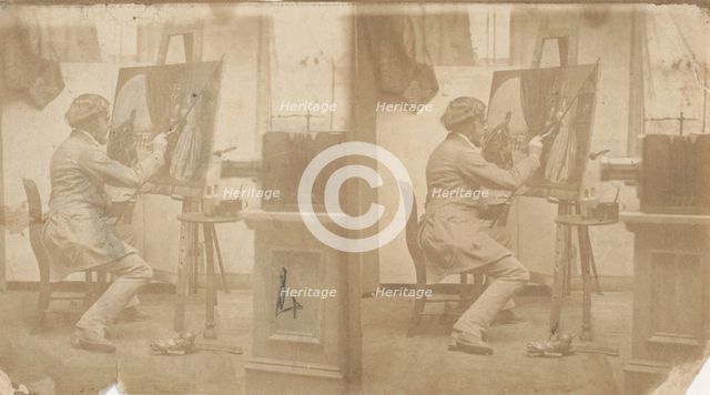 Painter at Work in Studio, 1850s. Creator: Unknown.
