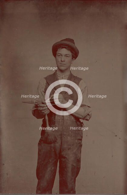 Painter Holding Palette and Brushes, 1870s. Creator: Unknown.