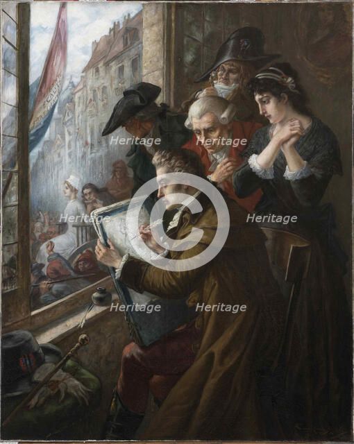 Painter Jacques-Louis David drawing Marie-Antoinette led to her execution, 1793, 1900. Creator: Bussche, Joseph Emanuel van den (1837-1903).