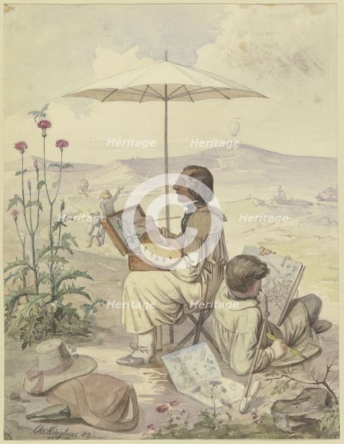 Painters Working Outdoors, 1842. Creator: Karl Heinrich Oeckinghaus.