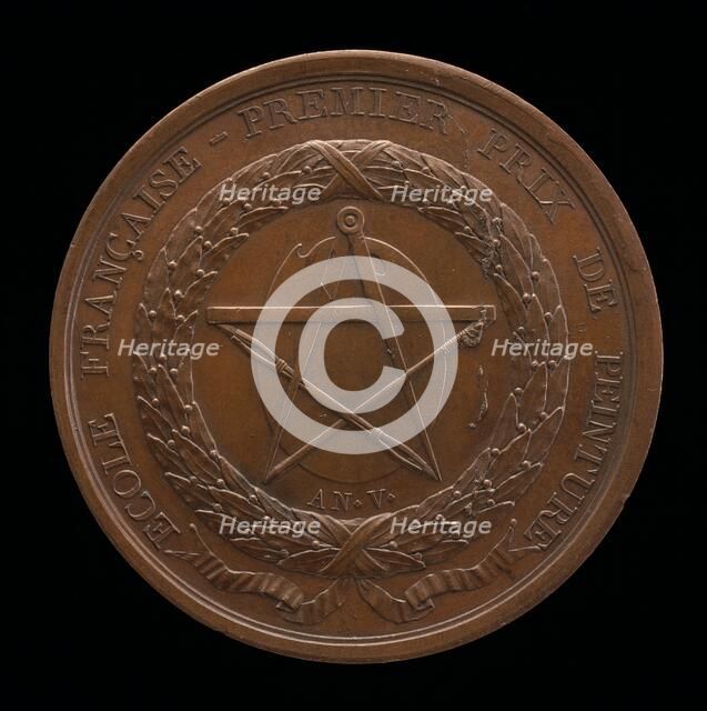 Painter's Tools Surrounded by a Laurel Wreath [reverse], 1796-1797. Creator: Rambert Dumarest.