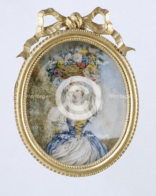 Painting depicting a girl with a flower basket, c.1850-c.1899. Creator: Anon.