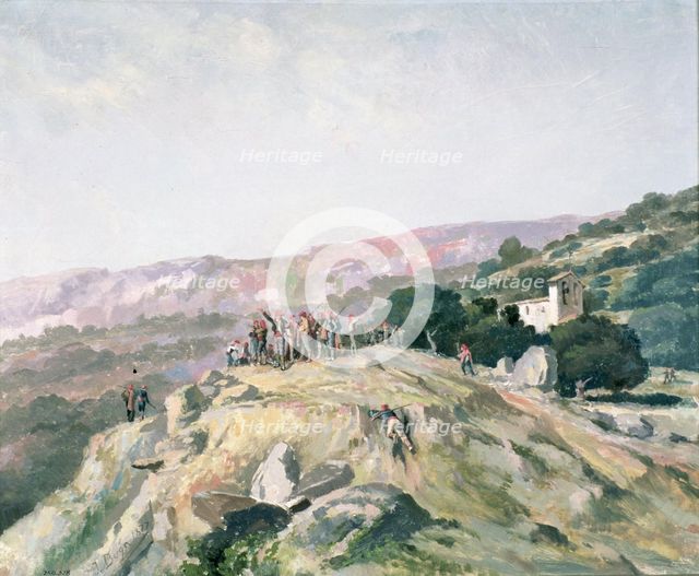 Painting entitled 'Sometent in Catalonia' oil by José Berga.