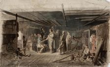 Painting in a gloomy peasant's seat, sketch for an oil painting painted for the Russian..., 1851. Creator: Robert Wilhelm Ekman