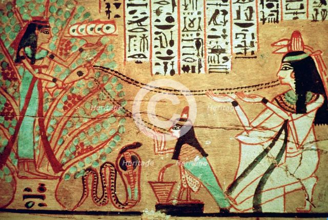 Painting of a woman and her Ba. Artist: Unknown