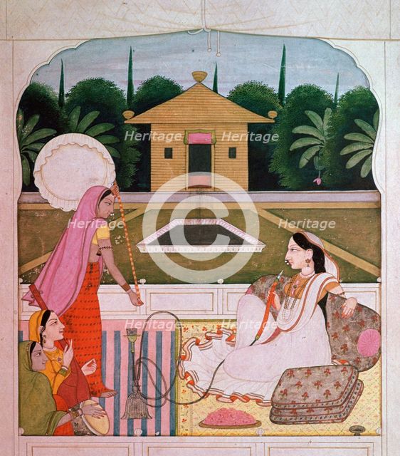 Painting of a princess listening to female musicians. Artist: Unknown