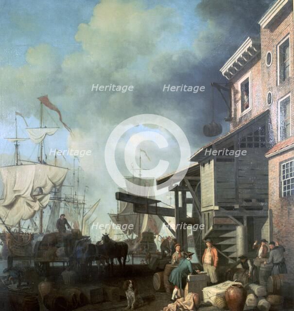 Painting of Old Custom House Quay, 18th century. Artist: Samuel Scott