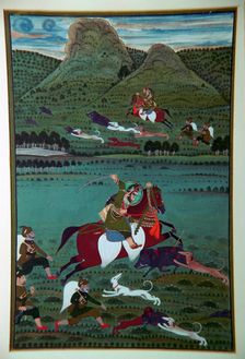 Painting of Maharana Jawan Singh hunting wild boars, 19th century