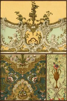 Painting, leather tapestry, stucco ornaments, France and Germany, 17th and 18th centuries, (1898). Creator: Unknown