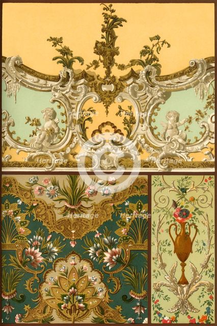 Painting, leather tapestry, stucco ornaments, France and Germany, 17th and 18th centuries, (1898). Creator: Unknown.