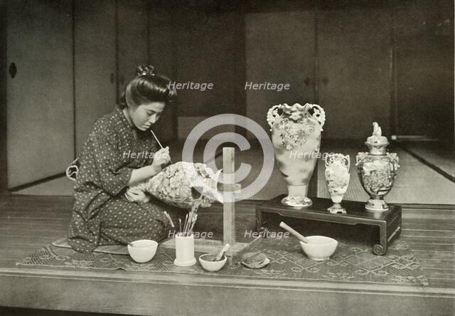 'Painting Pottery for Export', 1910. Creator: Herbert Ponting.