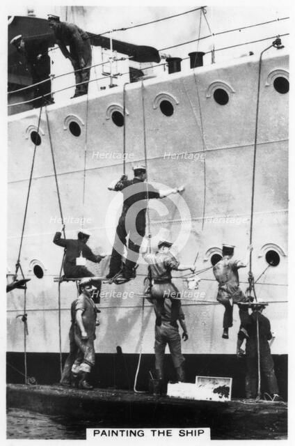 Painting the hull of a ship, 1937. Artist: Unknown