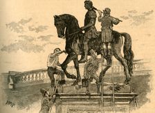 Painting the statue of King William III black, Dublin, Ireland, 1821 (c1890). Creator: Unknown