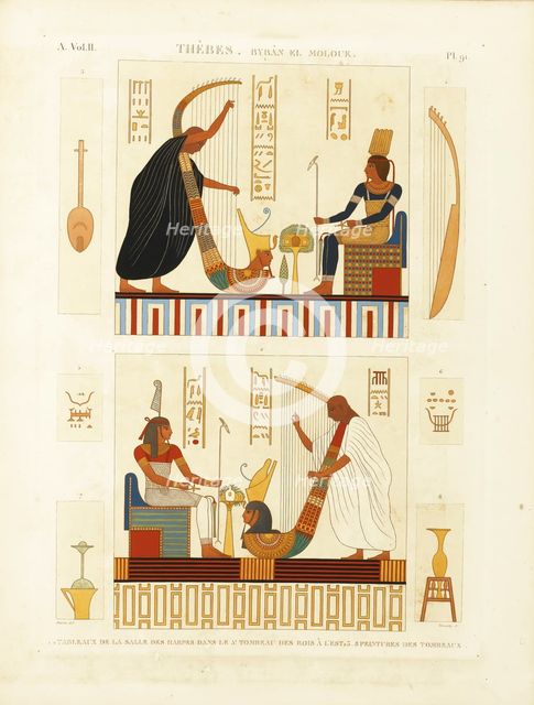 Paintings of two harpers in the tomb of Pharaoh Ramesses III in the Valley of the Kings. From The D Artist: Dutertre, André (1753-1842)