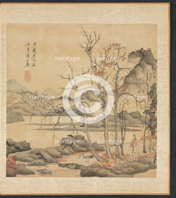 Paintings after Ancient Masters: Daoist and Crane in Autumn Landscape, 1598-1652. Creator: Chen Hongshou (Chinese, 1598/99-1652).