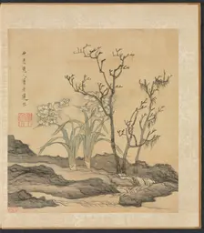 Paintings after Ancient Masters: Narcissus and Bare Trees, 1598-1652. Creator: Chen Hongshou (Chinese, 1598/99-1652)