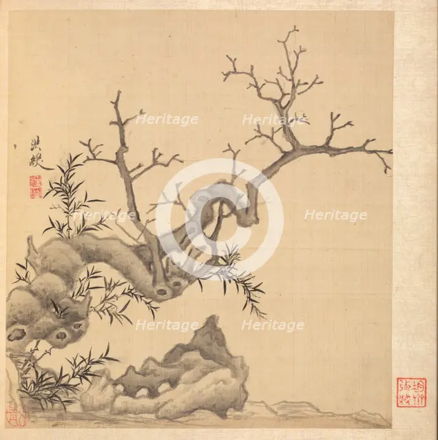 Paintings after Ancient Masters: Rock, Old Tree, and Bamboo, 1598-1652. Creator: Chen Hongshou (Chinese, 1598/99-1652).