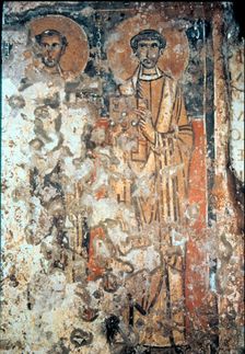 Paintings with Saints Cyprian and Calixtus, fresco in the Catacombs of Saint Calixtus in Rome