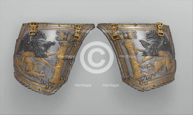 Pair of Tassets of Emperor Charles V of Austria (1500-1558), German, Augsburg, ca. 1530-40. Creators: Kolman Helmschmid, Desiderius Helmschmid.