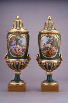 Pair of Vases (Vases à Pied de Globe), Sèvres, 1769. Creators: Sèvres Porcelain Manufactory, Charles Nicolas Dodin