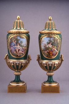 Pair of Vases (Vases à Pied de Globe), Sèvres, 1769. Creators: Sèvres Porcelain Manufactory, Charles Nicolas Dodin