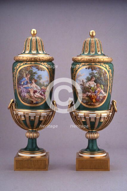 Pair of Vases (Vases à Pied de Globe), Sèvres, 1769. Creators: Sèvres Porcelain Manufactory, Charles Nicolas Dodin.